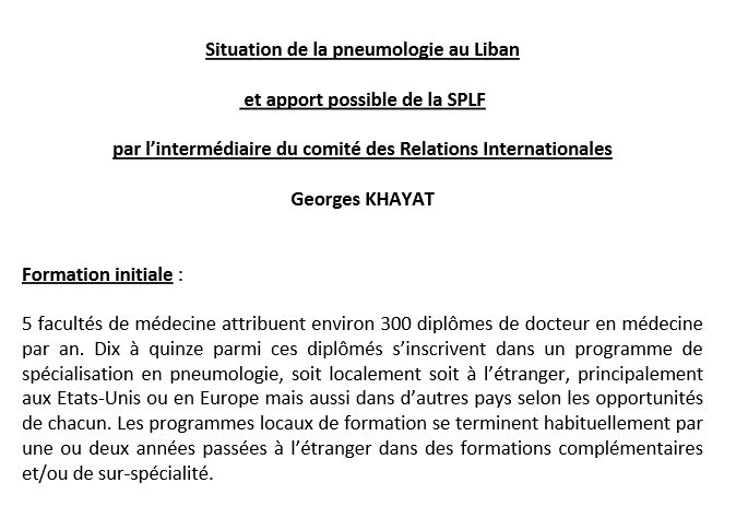 Les formations en Pneumologie en Méditerranée SLP. Georges KHAYAT