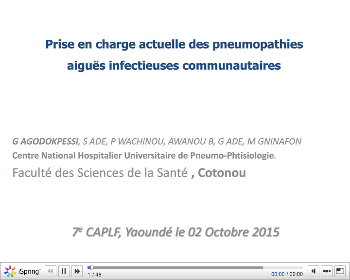 Prise en charge actuelle des pneumopathies aigues infectieuses communautaires. G Agodokpessi